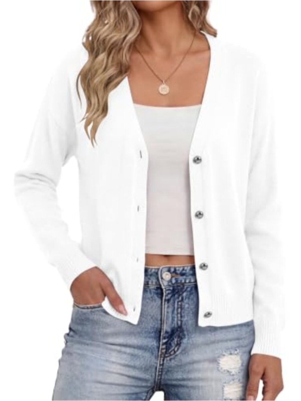 Women's V-Neck Button Front Long Sleeve Cardigan Sweater